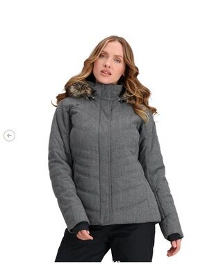 Obermeyer Heather Gray Faux-Fur Trim Hooded Puffer Jacket